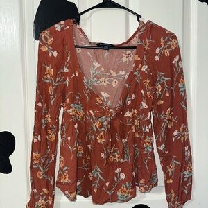 American Eagle Outfitters Rust Floral Blouse